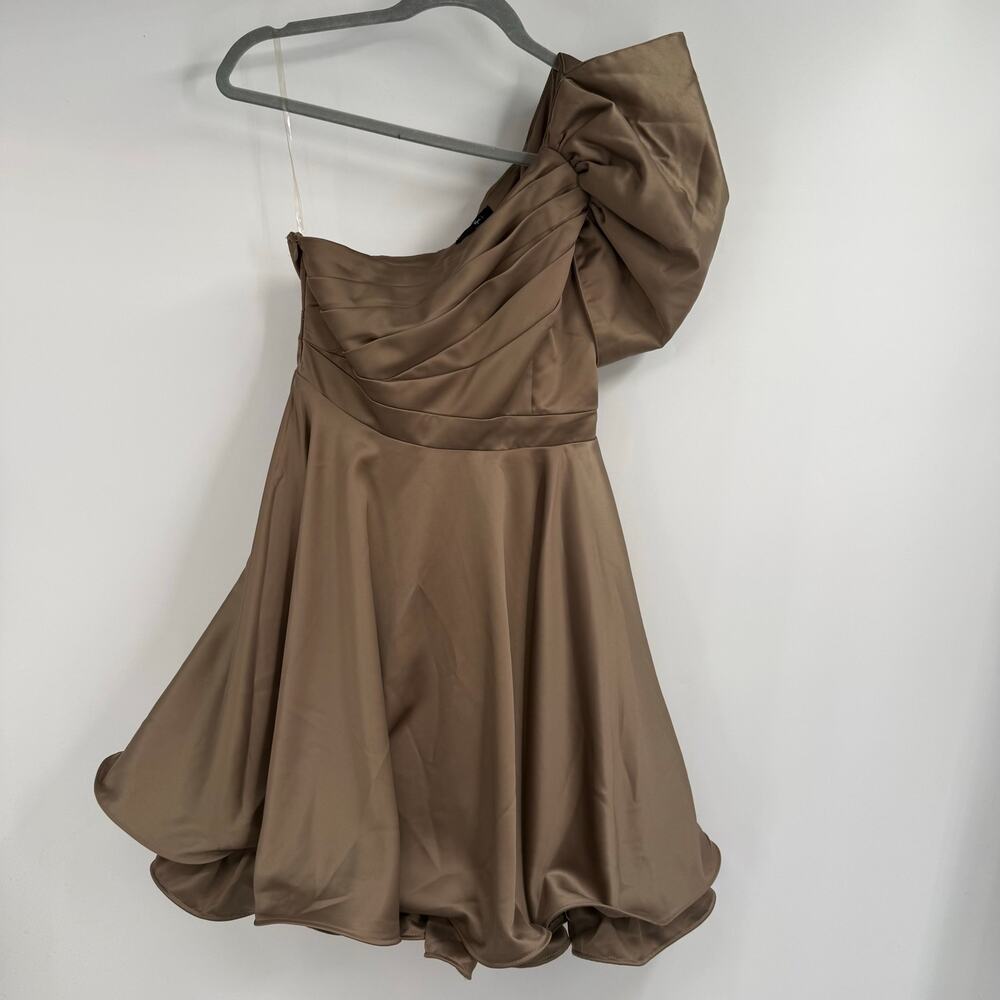 Ryu Pleated One Shoulder Mini Dress Womens Small Brown Side Zip